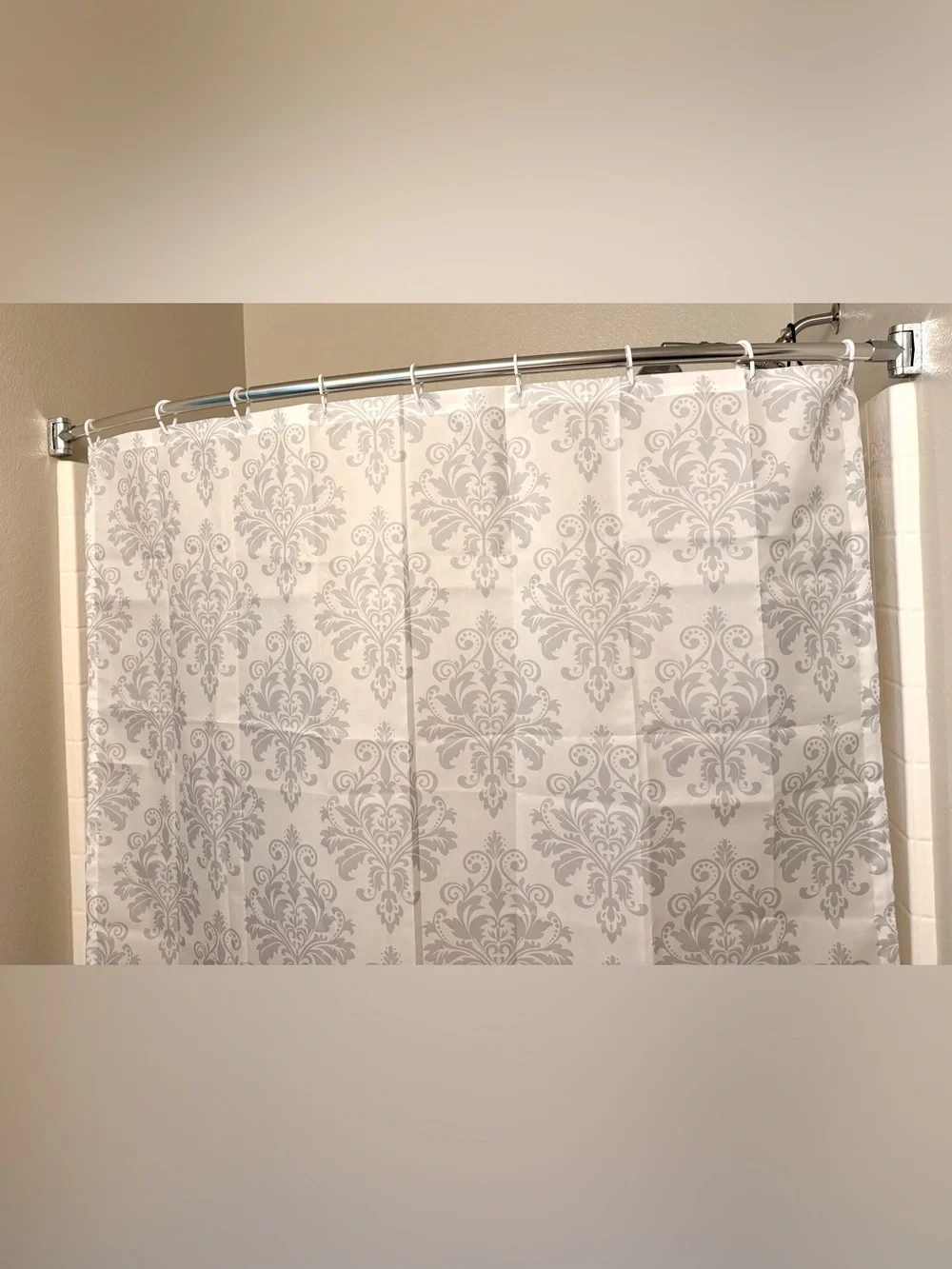 Elegant Damask Shower Curtain - Gray on White